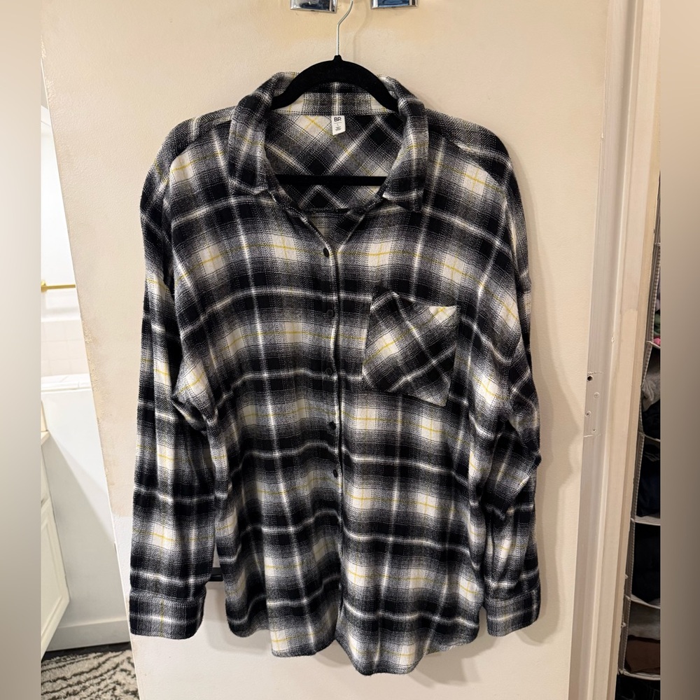 BP by Nordstrom Black Plaid Button Down Shirt (L)